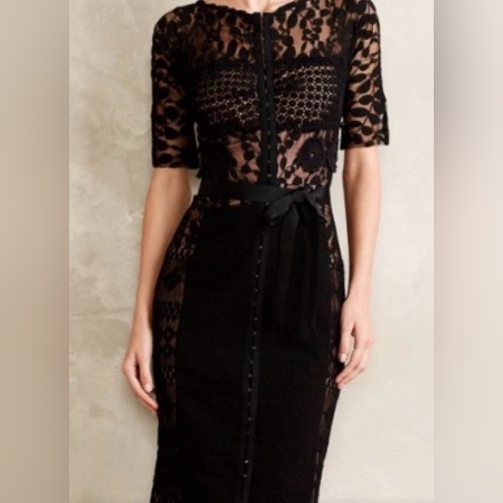 Anthropologie Byron Lars Black Lace Midi Dress - Picture 3 of 12